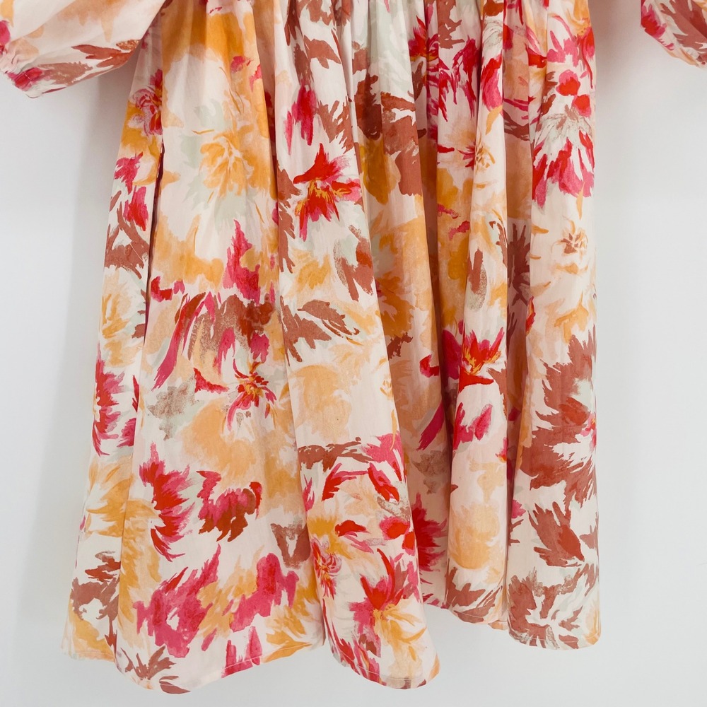 Abercrombie & Fitch Floral Puff Sleeve Pleated Mini Dress Orange Pink size XS - Picture 14 of 14